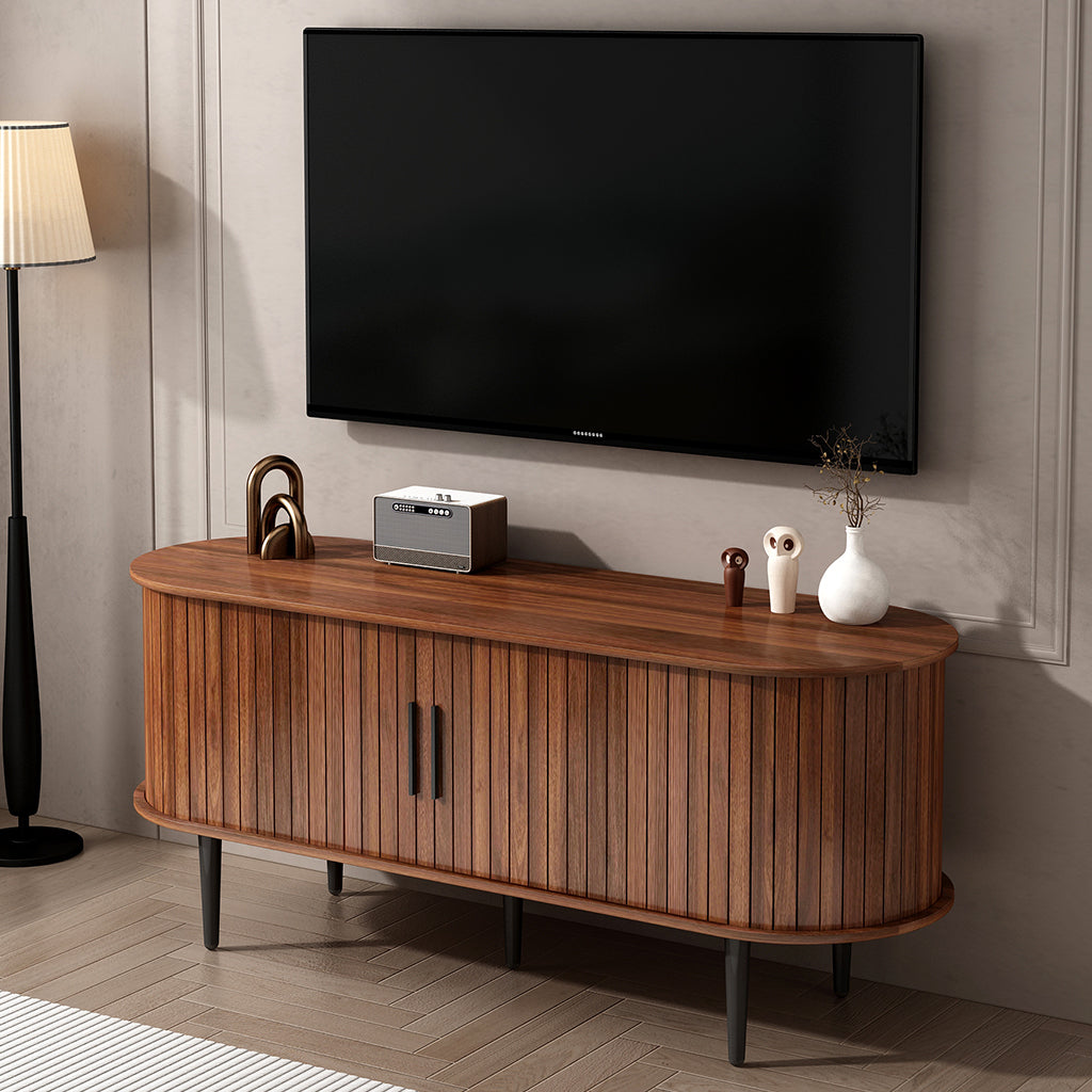 TV Stand, 47' Modern TV Console Table with Storage Compartment and Sliding Door, Gaming Entertainment Center with Cabinet for Living Room, Bedroom, Office (Walnut) - Grand Goldman Shop