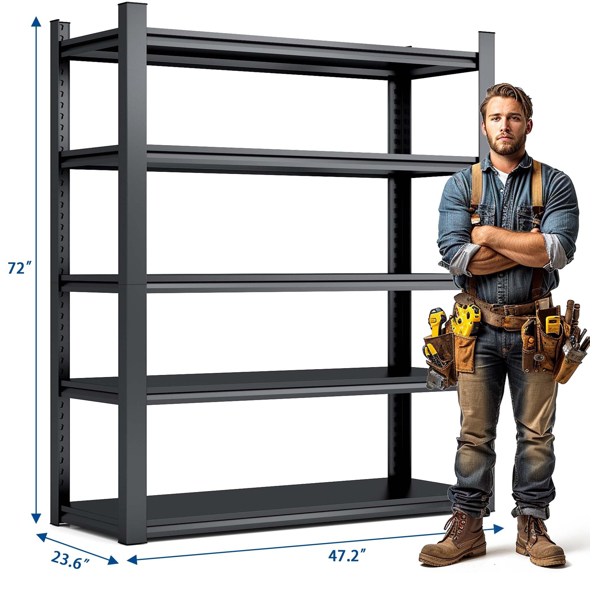 Industrial Black Metal 5 Tier Storage Shelves, Adjustable Heavy Duty Garage Shelving Unit, 72 Inch High - Grand Goldman Shop