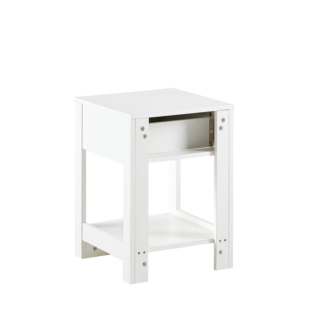 Modern Rattan End Table with Drawer, White MDF and Rattan, 15.75' Square - Grand Goldman Shop