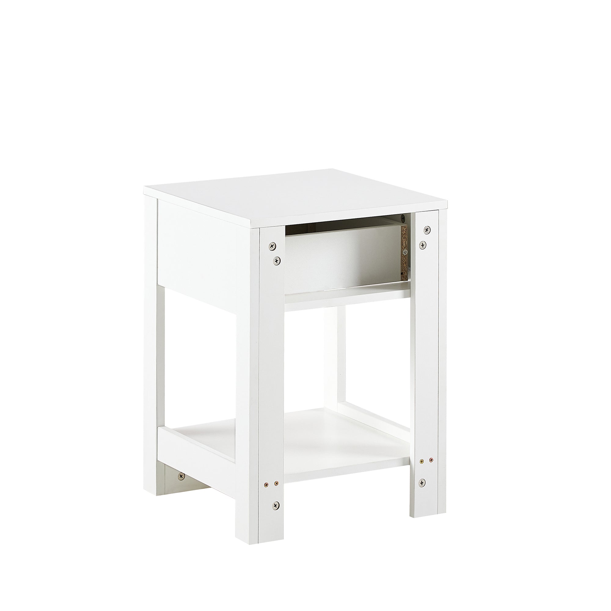 Modern Rattan End Table with Drawer, White MDF and Rattan, 15.75' Square - Grand Goldman Shop
