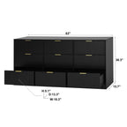 Black 9 Drawer Dresser, 63' Large Deep Chest of Drawers, Wooden Dresser Storage Cabinet with 9 Drawers for Bedroom, Long Dressers for Living Room, Hallway - Grand Goldman Shop