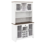 70.9' Kitchen Pantry Storage Cabinet Rustic Buffet Cabinet, Kitchen Hutch Cabinet with LED Outlets Food Pantry Cabinet with Doors and Shelves Wine Rack for Dining Room, White - Grand Goldman Shop