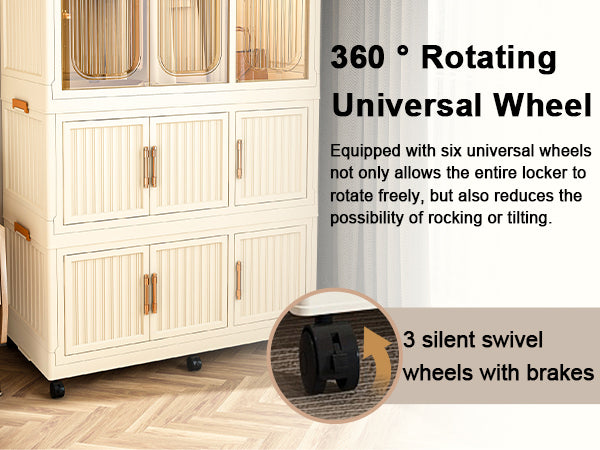 Portable Wardrobe Closet Storage Organizer with 9 Magnetic Doors, Cream White, - Grand Goldman Shop