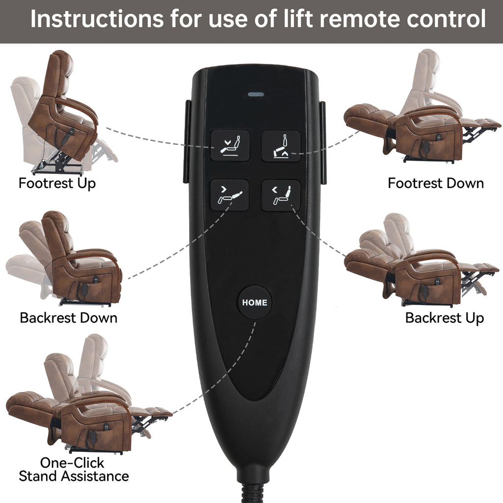 Power Brown Leatheraire Lift Recliner Chair Dual Motor Infinite Position Up to 350 LBS with Solid Wood Armrests, Heat Massage and Heavy Duty Motion Mechanism - Grand Goldman Shop