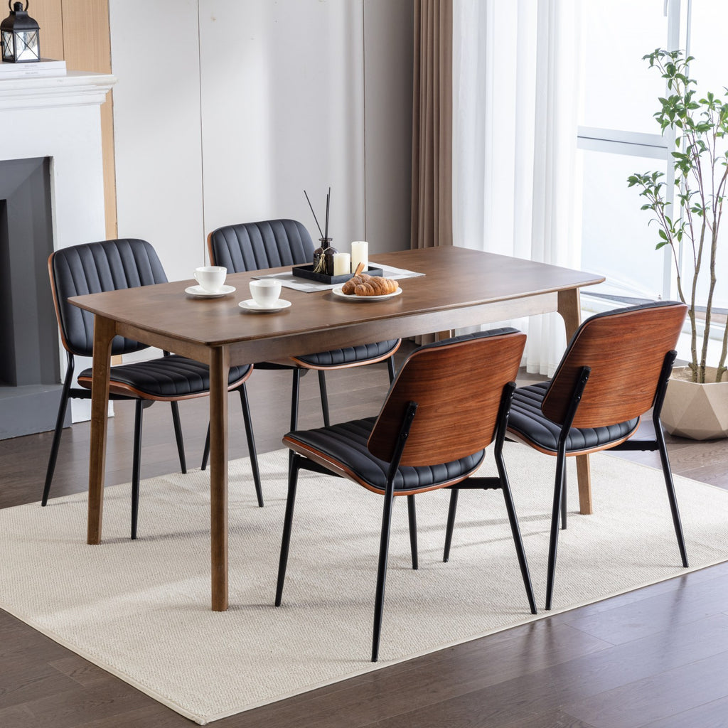 A&A Furniture, Dining Chairs Set of 2 Mid Century Modern Retro Faux Leather Chair with Walnut Bentwood Back Upholstered Seat Metal Legs Adjustable Foot for Kitchen Dining Room Chairs(Black PU) - Grand Goldman Shop