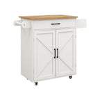 Kitchen island rolling trolley cart with Adjustable Shelves & towel rack & seasoning rack rubber wood table top-White - Grand Goldman Shop