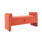Modern Teddy Bed End Bench with Arms and Storage, Upholstered Orange Foot Rest Stool for Living Room, Bedroom, Dorm, Comfy Window Vanity Bench - Grand Goldman Shop