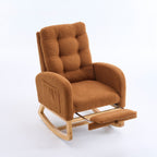 LY-5104 Caramel Accent Rocking  Chair with  Footrest High Back Rubber Wood Rocking Legs Bedroom Living Space   26.77D X 38.36W X 39.76H Inch - Grand Goldman Shop