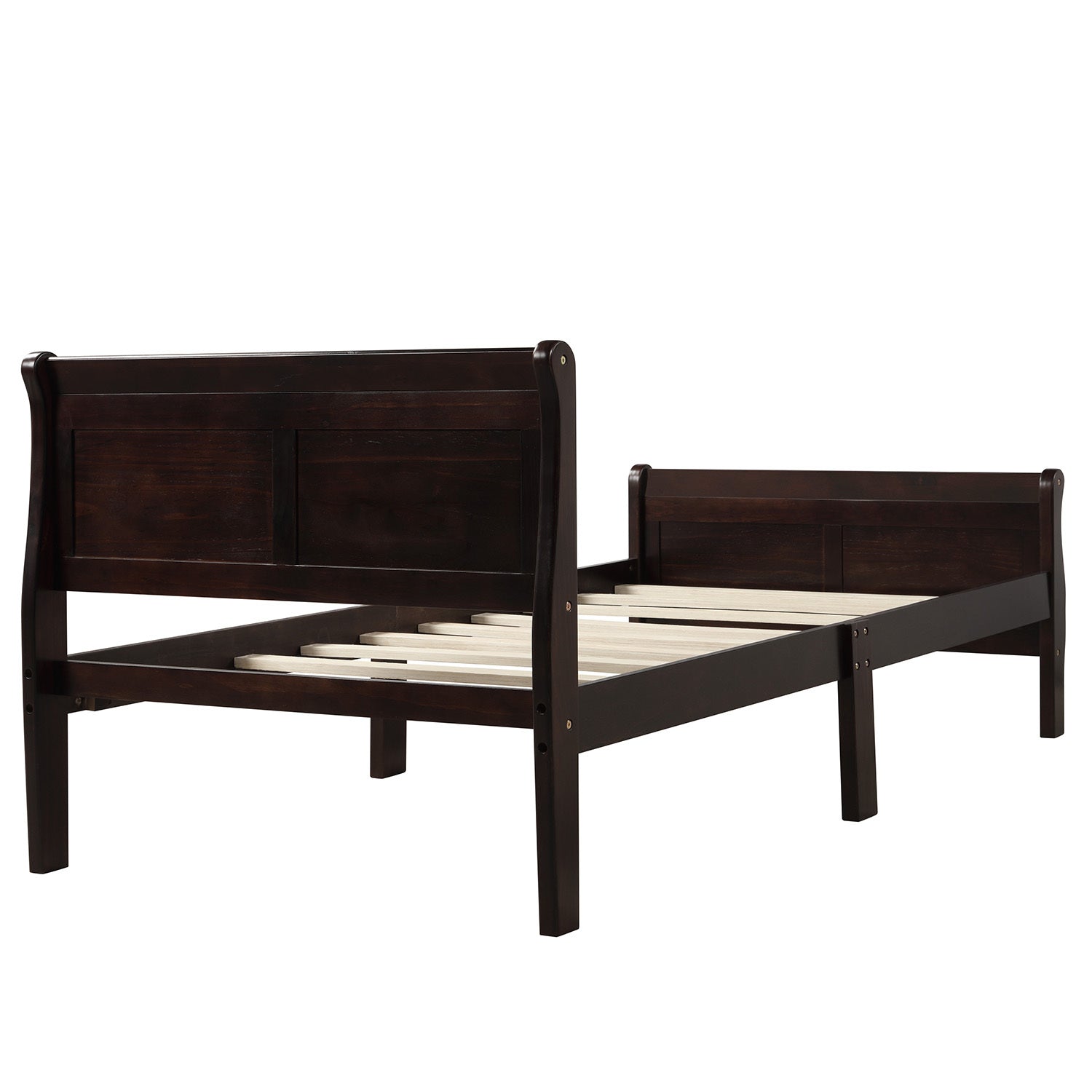 Minimalist Wood Platform Twin Bed Frame with Headboard and Footboard in Espresso - Grand Goldman Shop