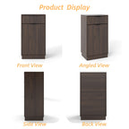 Woodgrain Tilt-Out Trash Can Cabinet with Wave-Textured Drawer & Pull-Out Bin in Walnut Finish - Grand Goldman Shop