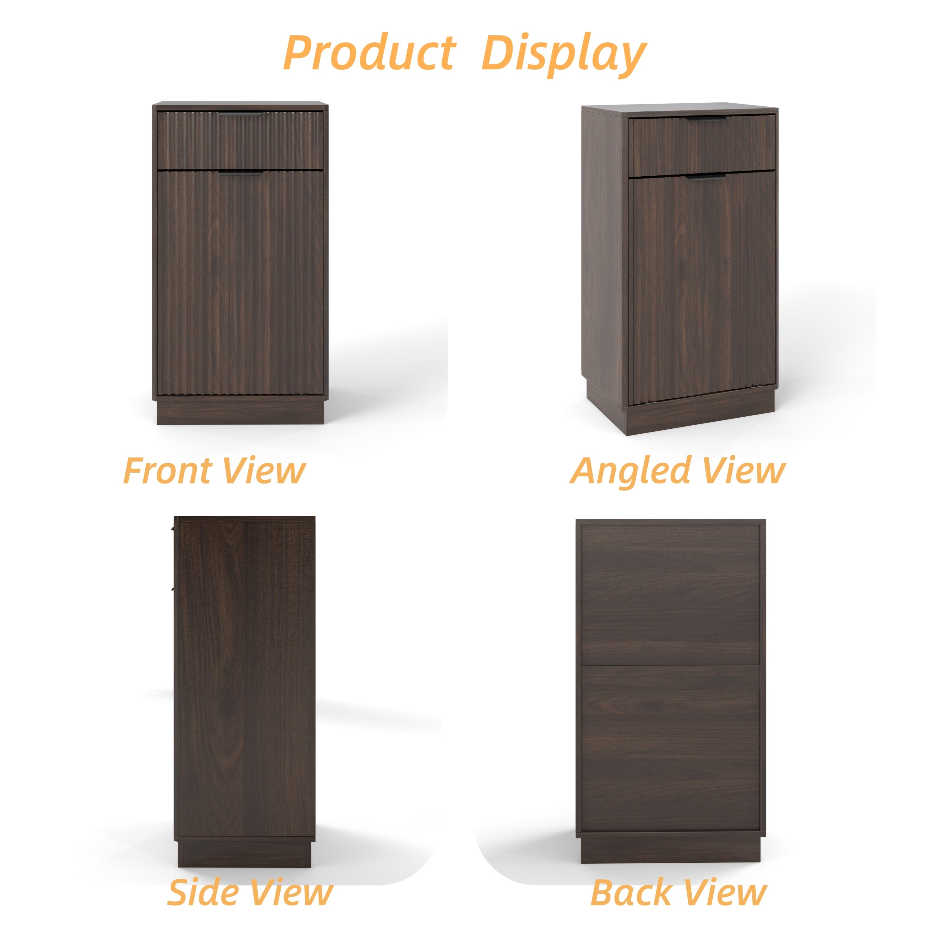 Woodgrain Tilt-Out Trash Can Cabinet with Wave-Textured Drawer & Pull-Out Bin in Walnut Finish - Grand Goldman Shop