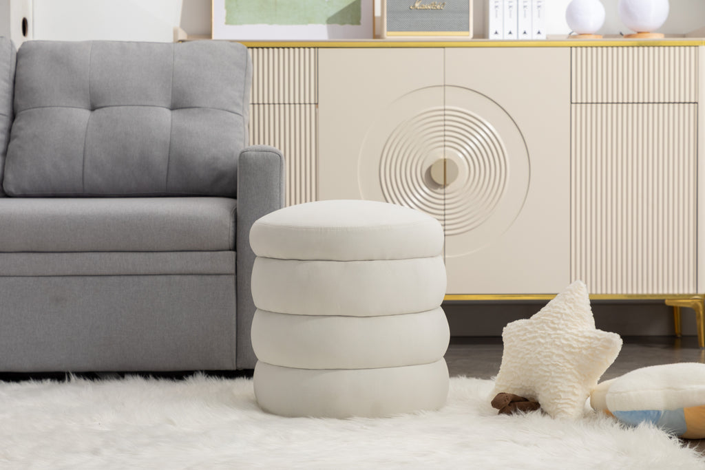 006-Soft Velvet  Round Ottoman Footrest Stool,Ivory - Grand Goldman Shop
