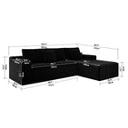 104.3*68.9'Modular sectional sofa seat,Upholstered compressed couch for living room,Bedroom,Apartment,No assembly required,2PC free combination,Plush corduroy fabric,BLACK - Grand Goldman Shop