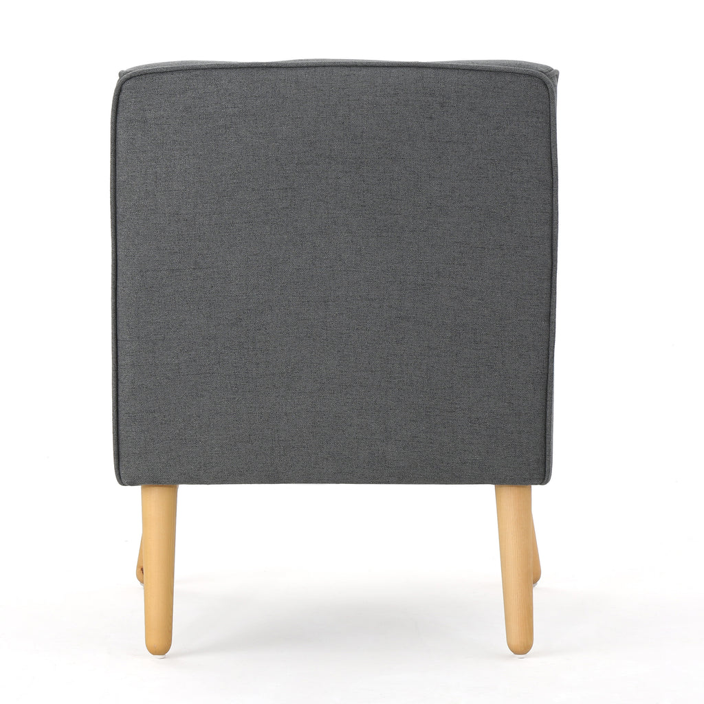 Mid-Century Modern Arm Chair in Charcoal Fabric with Tufted Back and Wooden Legs - Grand Goldman Shop