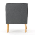 Mid-Century Modern Arm Chair in Charcoal Fabric with Tufted Back and Wooden Legs - Grand Goldman Shop