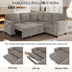 L-Shaped Sofa with Pull Out Sofa Bed, Sleeper Sofa Couch Bed with Storage Seat, 5 Seat Sectional Sofa Bed with USB, Sectional Sofa Couch for Living Room, Apartment, Light Brown - Grand Goldman Shop