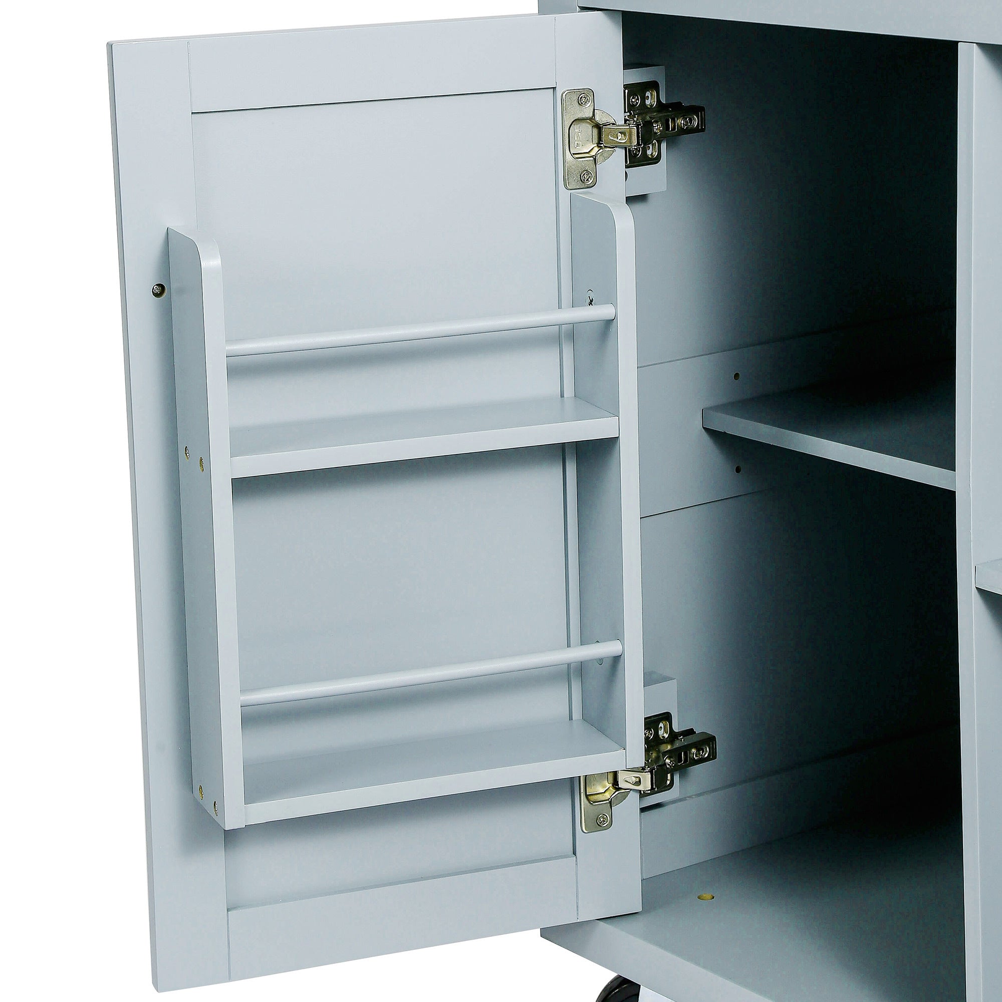 Kitchen Cart with Rubber wood Drop-Leaf Countertop ,Cabinet door internal storage racks,Kitchen Island on 5 Wheels with Storage Cabinet and 3 Drawers for Dinning Room, Grey Blue - Grand Goldman Shop