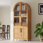 K&K 71' Tall Arched Kitchen Pantry Cabinet with Door Shelves, Farmhouse Kitchen Storage Cabinet with Open & Adjustable Shelves, Hidden Drawer & Glass Door, Cupboard for Kitchen, Dining Room, Natural - Grand Goldman Shop