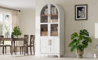 K&K 71' Tall Arched Kitchen Pantry Cabinet with Door Shelves, Farmhouse Kitchen Storage Cabinet with Open & Adjustable Shelves, Hidden Drawer & Glass Door, Cupboard for Kitchen, Dining Room, White - Grand Goldman Shop