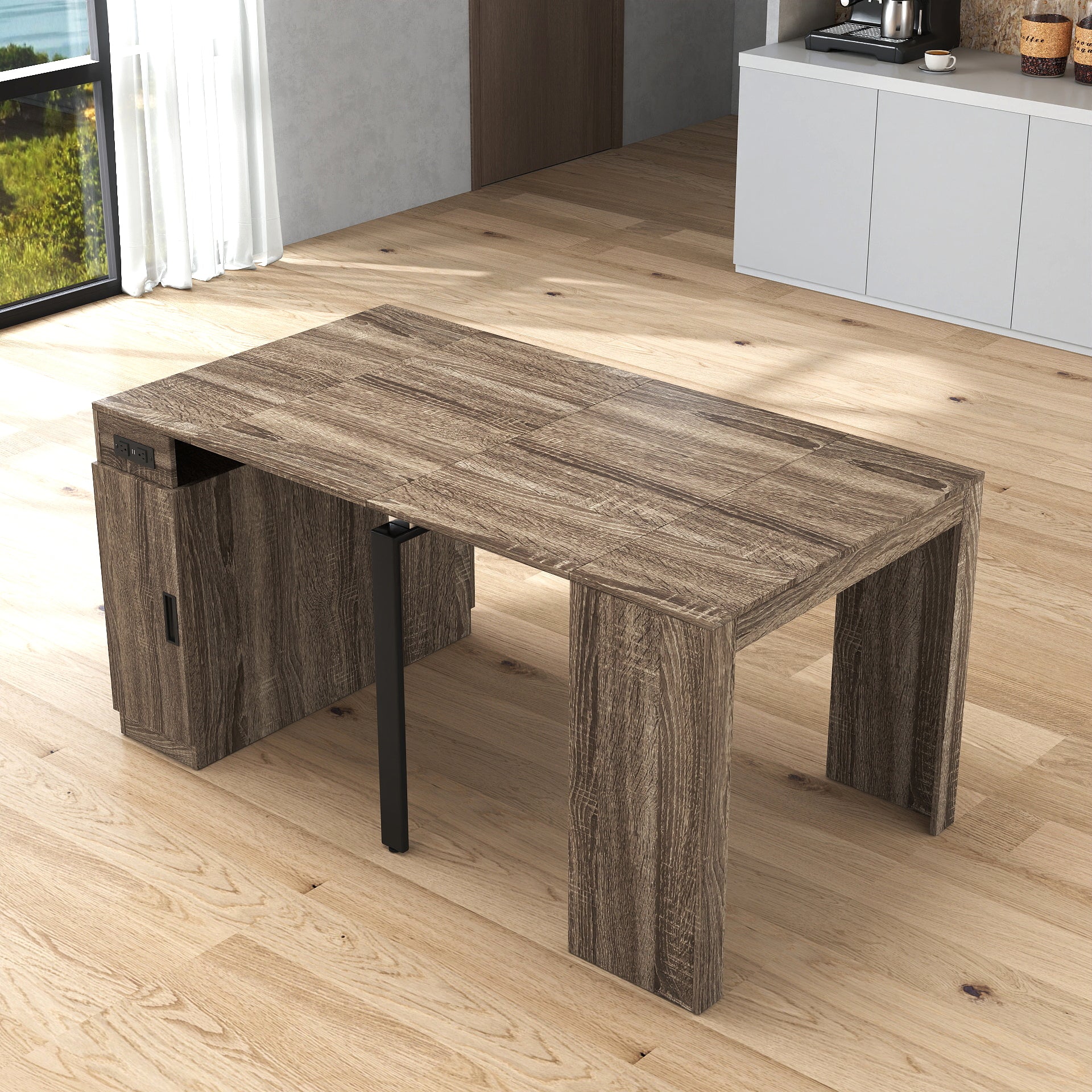 Modern Multifunctional Extendable Dining Table with Outlet, Space Saving Expanding Table with Storage for Party, Weddings, Meetings, Celebrations - Grand Goldman Shop