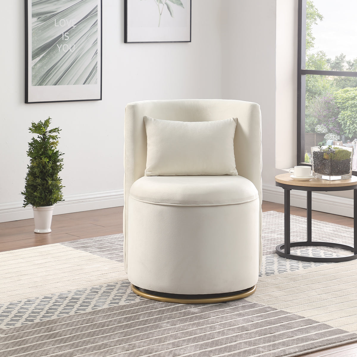 360° Swivel Accent Chair with Storage Function, Velvet Curved Chair with Gold Metal Base for Living Room, Nursery, Bedroom - Grand Goldman Shop