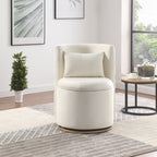 360° Swivel Accent Chair with Storage Function, Velvet Curved Chair with Gold Metal Base for Living Room, Nursery, Bedroom - Grand Goldman Shop