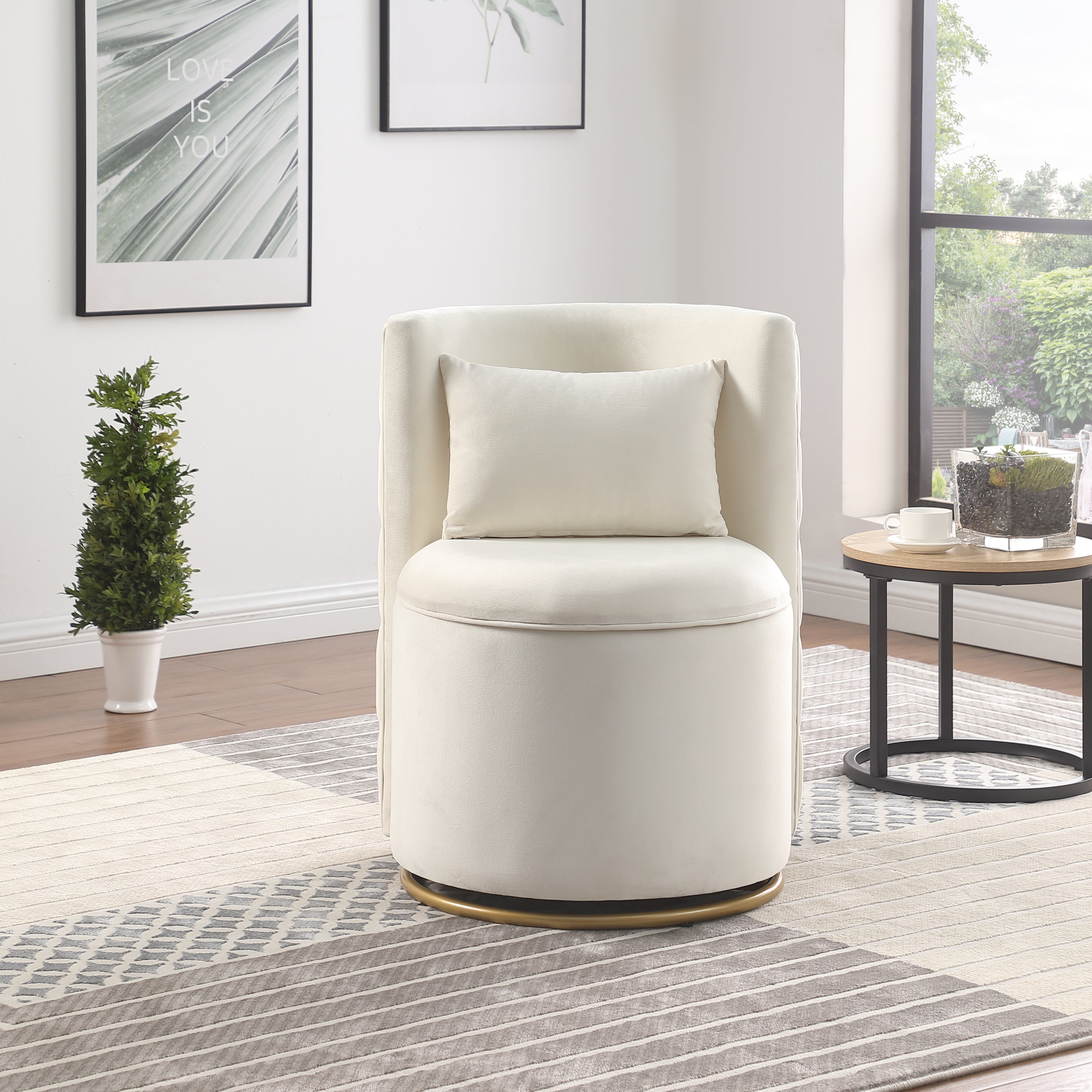360° Swivel Accent Chair with Storage Function, Velvet Curved Chair with Gold Metal Base for Living Room, Nursery, Bedroom - Grand Goldman Shop