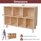 Pine Wood 7 Cube Bookshelf, 45.0'L x 28.5' H Storage Organizer for Books/Toys/Home, Modern Wooden Bookcase for Home/Office - 