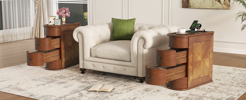 End Table with Charging Station,Sofa Side Table with Drawers, No Assembly Required(Expect Arrival Date 2025/4/16) - Grand Goldman Shop