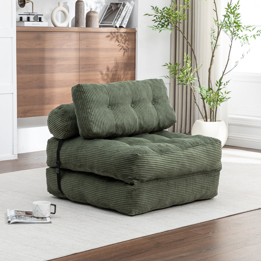 Folding Sofa Bed, Convertible Sleeper Chair with Pillow Foldable Mattress with Back Support, Portable Fold Out Chair Bed Comfy Floor Sofa Lounge for Living Room Bedroom, Green, Single - Grand Goldman Shop