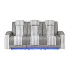 Duran Grey 3PC Power Reclining Sofa-Loveseat and Recliner with Power Headrest, LED Light, USB, Bluetooth Speaker, Drop Down Table - Grand Goldman Shop