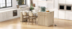 K&K 82.6' Fluted Kitchen Island with Extendable Dining Table for 4-6, Island Table for Kitchen with Power Outlet, Kitchen Table with Double-Side Storage, 2 Drawers 2 Side Open Shelves, Natural - Grand Goldman Shop