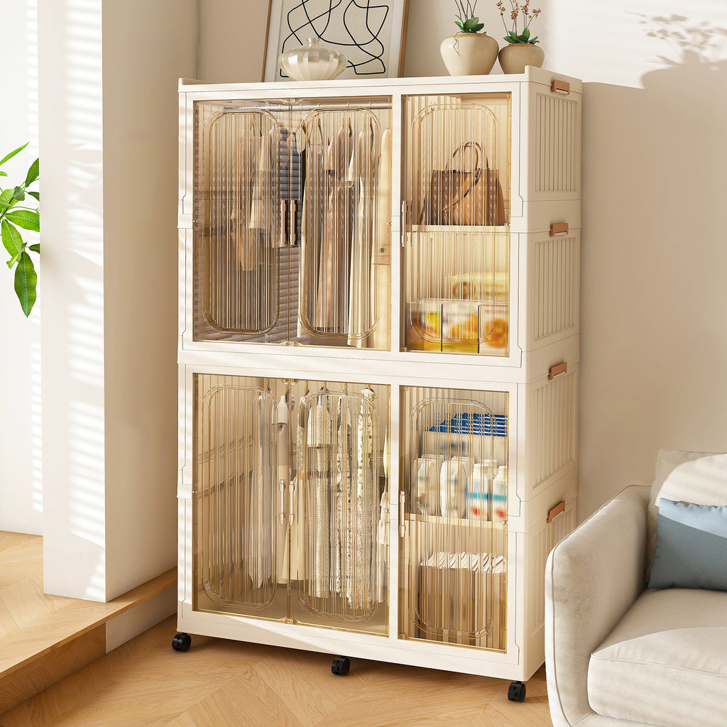 Portable Wardrobe Closet Storage Organizer for Clothes, 6 Magnetic Doors with 6 Cubes & 2 Hanging Rods, 6 Hangers, White, Child-Safe PP+ABS Material - Grand Goldman Shop