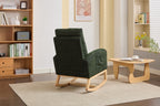 Modern Accent Rocking Chair Rocking Chair with Solid Wood Legs, Upholstered Nursery Glider Rocker, Comfy Armchair with Side Pocket, Living Room Lounge Arm Chair with High Backrest fabric - Grand Goldman Shop