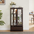 Glass Cabinet Lighted Glass Cabinet Curio Display Cabinet with Adjustable Glass Shelves 2 Doors and 1 drawer Cabinet Bulb Included Cherry - Grand Goldman Shop