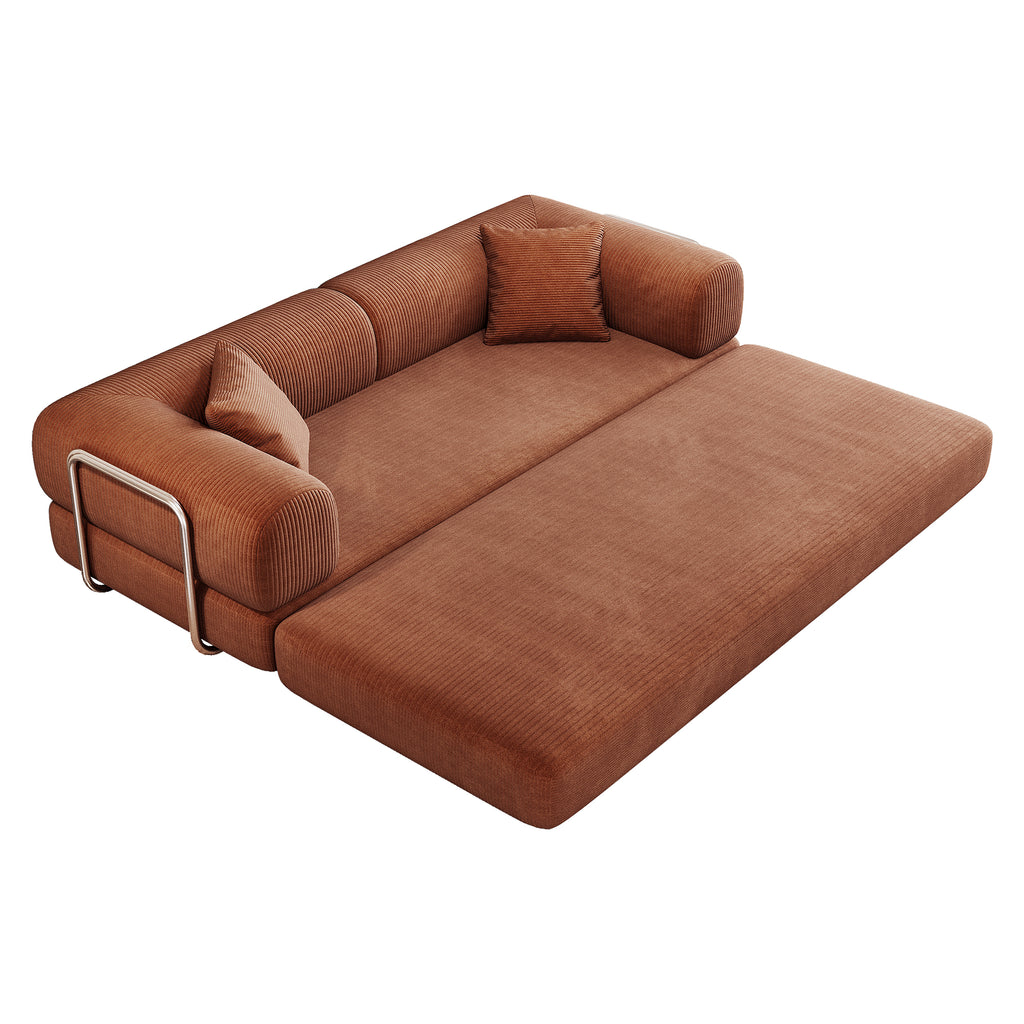 78.8' Compression Sofa,Convertible Floor Sofa Bed-with Pillow Back Support Armrest,Comfy Futon Couch Sleeper Bed,Loveseats Boneless Modular Sectional Sofa,Corduroy fabric,for Living Room,Bedroom,Brown - Grand Goldman Shop