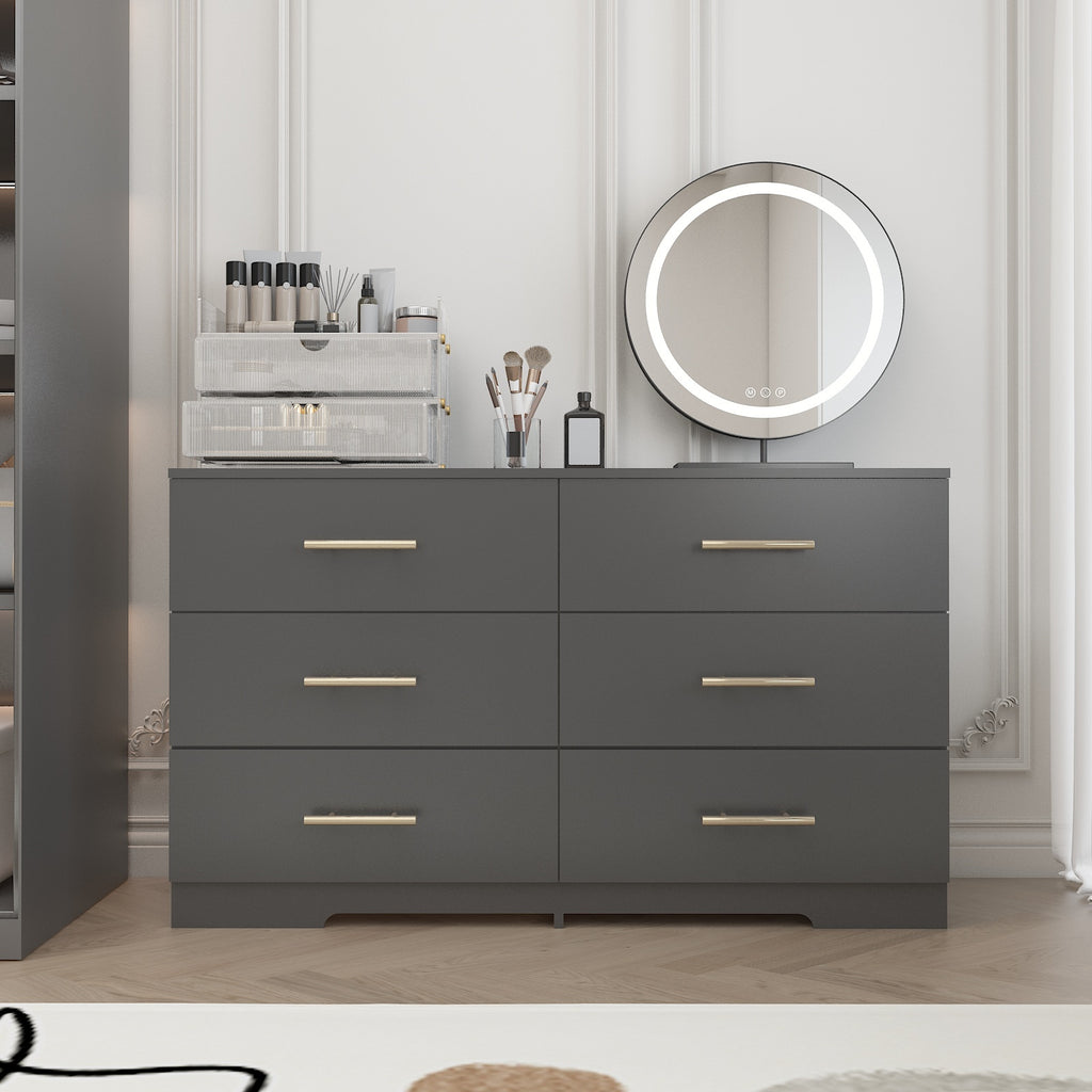 Black color Large 6 drawers chest of drawer dressers table with golden handle - Grand Goldman Shop