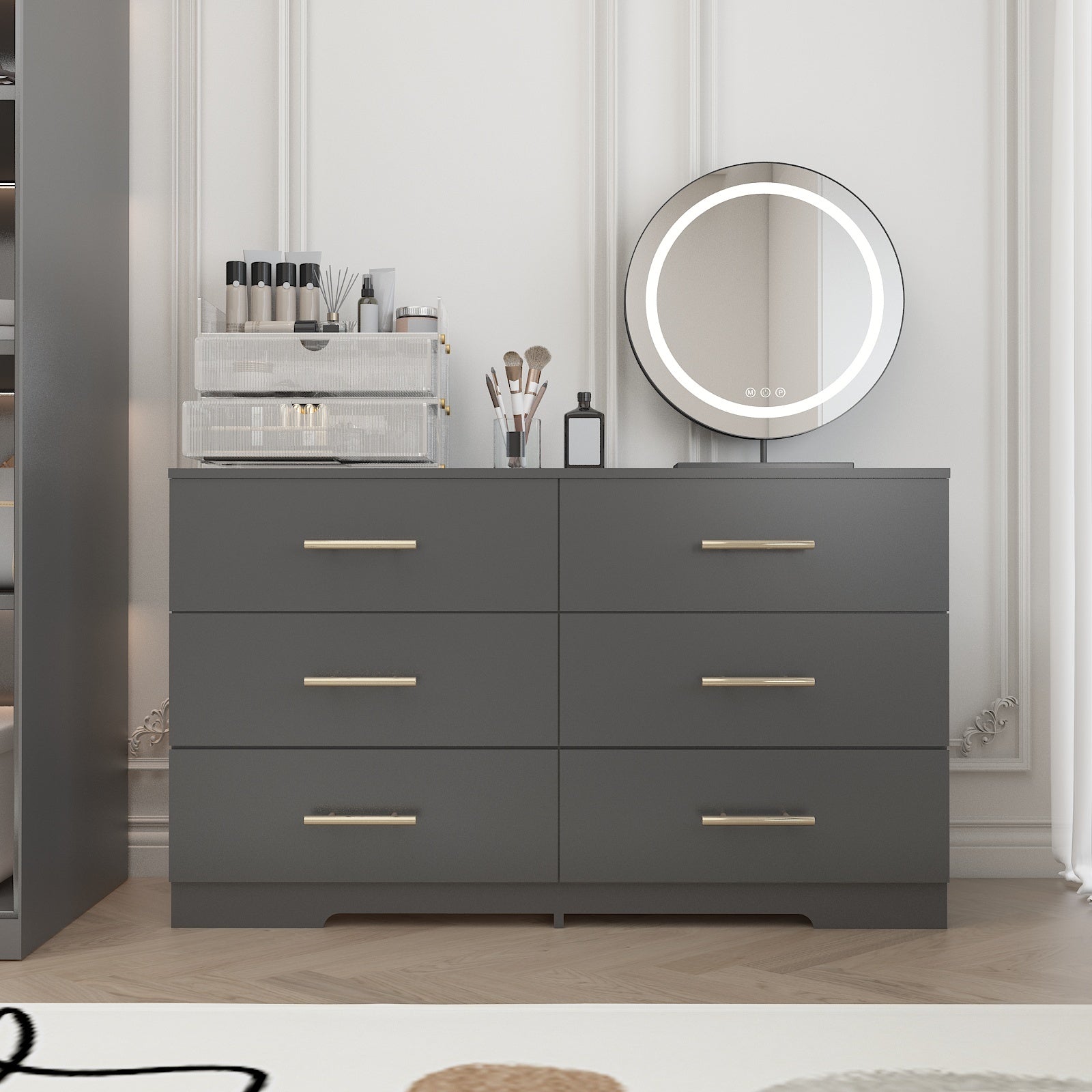 Black color Large 6 drawers chest of drawer dressers table with golden handle - Grand Goldman Shop