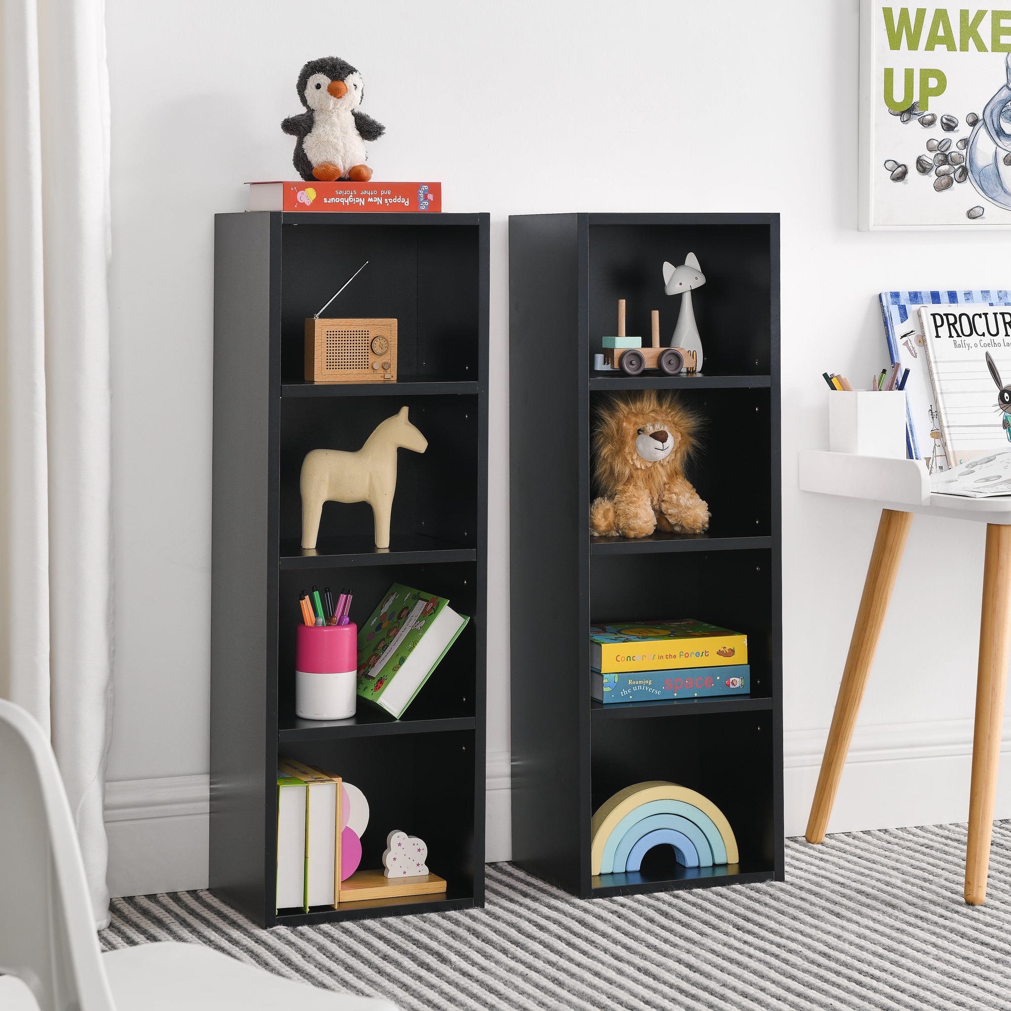 8-Tier Media Tower Rack, CD DVD Slim Storage Cabinet with Adjustable Shelves, Tall Narrow Bookcase Display Bookshelf for Home Office,Multi-functional double-decker bookcase - Grand Goldman Shop
