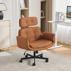 Criss Cross Chair with Adjustable Armrests & Wheels & Headrest, PU Lounge Vanity Desk Chair with Wide Seat for Cross-Legged S