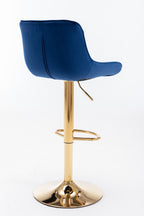 Chrome Footrest and Base Swivel Height Adjustable Mechanical Lifting Velvet + Golden Leg Simple Bar Stool,Set of 2,Navy - Grand Goldman Shop
