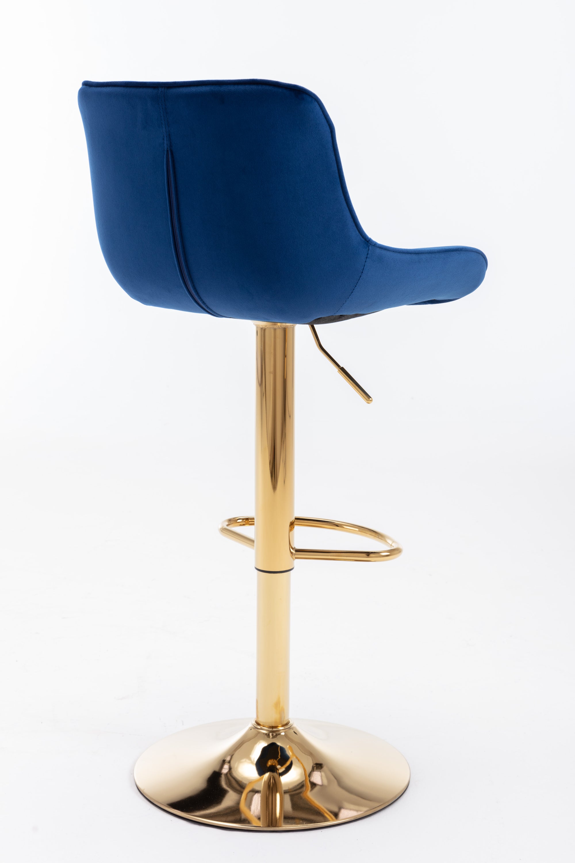 Chrome Footrest and Base Swivel Height Adjustable Mechanical Lifting Velvet + Golden Leg Simple Bar Stool,Set of 2,Navy - Grand Goldman Shop