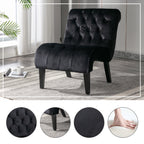COOLMORE Modern Velvet Armless Accent Living Room Chair / Leisure Chair,Upholstered Fabric Button Comfortable Chair with Wooden Legs for Bedroom, Living Room, Office (Black Velvet) - Grand Goldman Shop