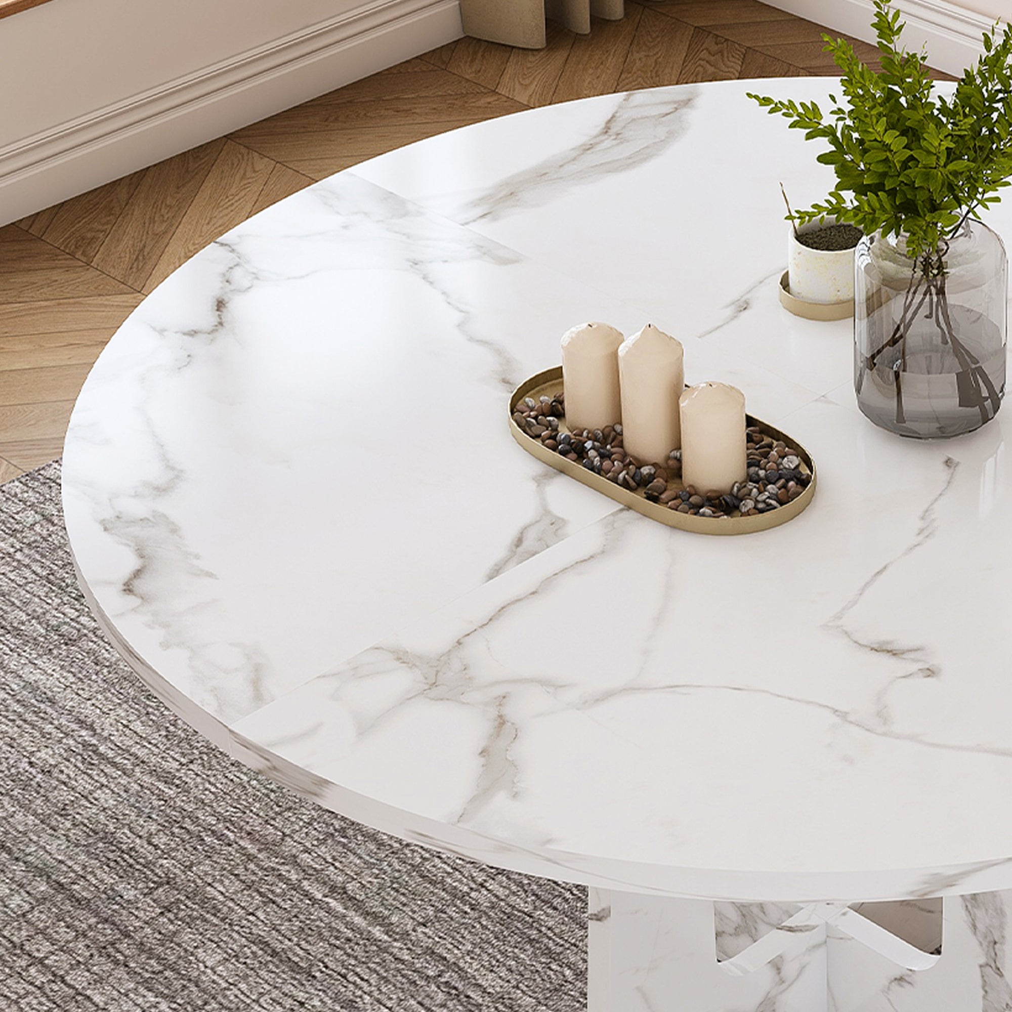 Modern Farmhouse 47.24' Round Dining Table for 4 with Marble White Finish MDF and Iron - Grand Goldman Shop