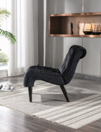 COOLMORE Modern Velvet Armless Accent Living Room Chair / Leisure Chair,Upholstered Fabric Button Comfortable Chair with Wooden Legs for Bedroom, Living Room, Office (Black Velvet) - Grand Goldman Shop
