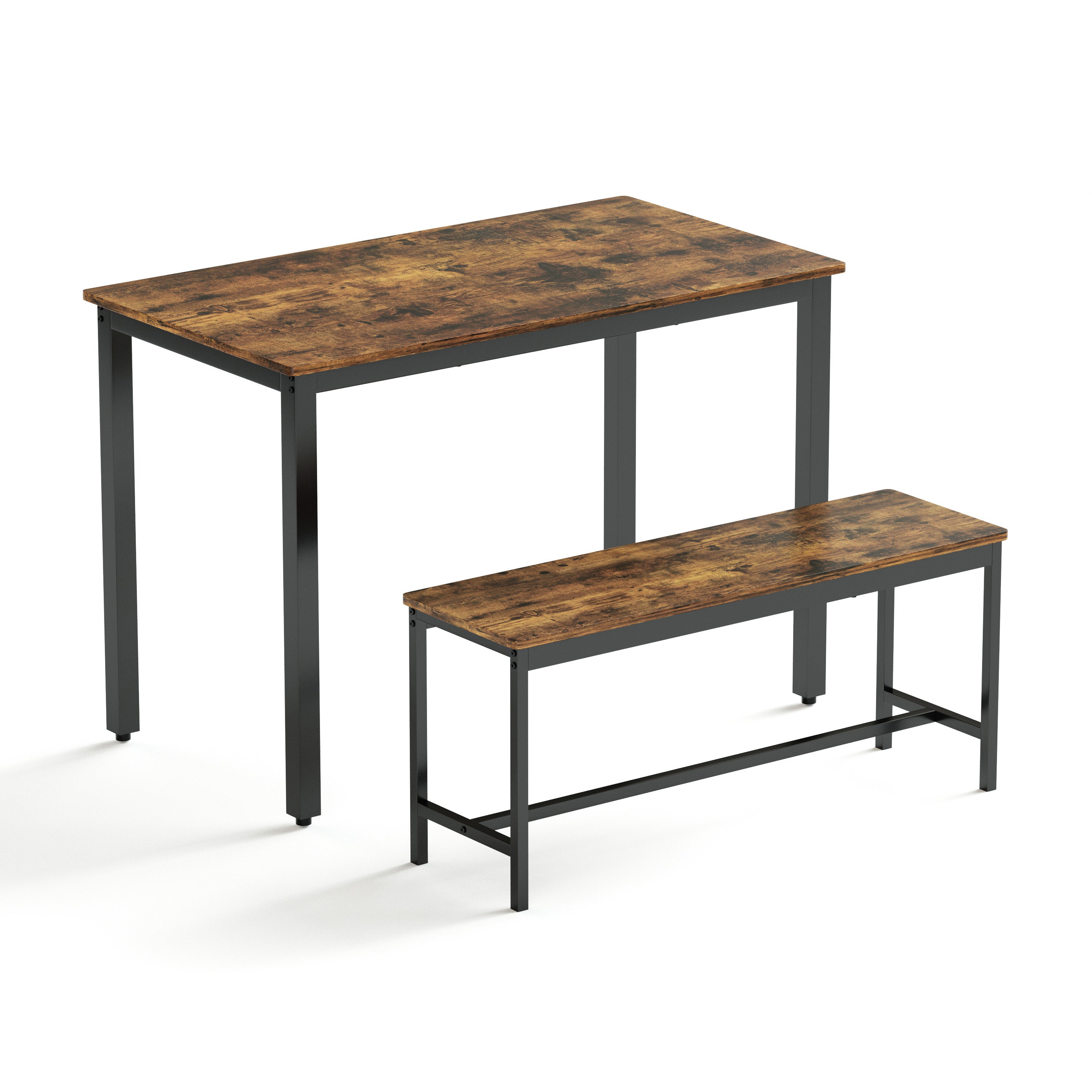 Dining Table Set, Bar Table with 2 Dining Benches, Kitchen Table Counter with Chairs, Industrial for Kitchen Breakfast Table, Living Room, Party Room, Rustic Brown and Black,43.3″L x23.6″W x 29.9″H - Grand Goldman Shop