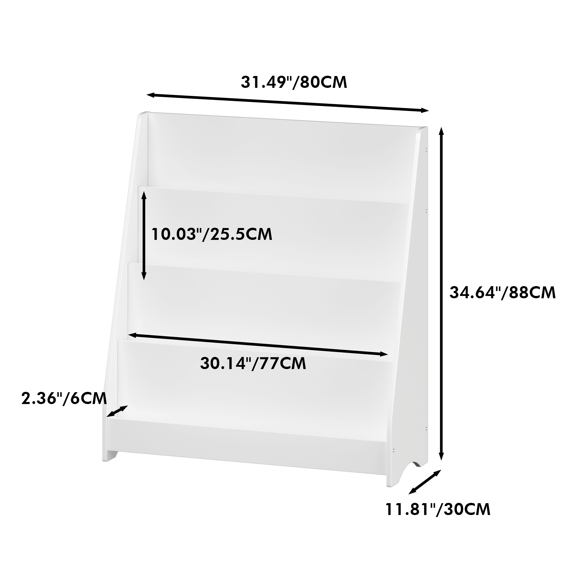 4-Tier Kids Bookshelf, Toddler Book Display Shelves in White, Made of MDF with Rounded Edges, 31.5 x 11.8 x 34.65 inches - Gr