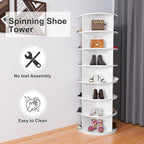 7 Tier Rotating Shoe Rack Tower, Spinning Shoe Display, 360 Shoe Rack Storage Round Carousel, Vertical Handbag Rotate Shoes Closet Organization (WHITE) - Grand Goldman Shop