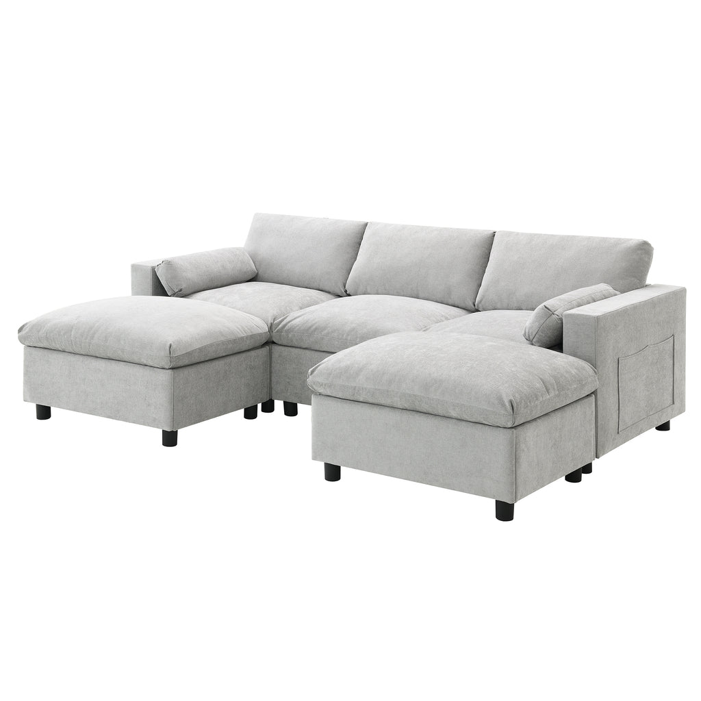 [VIDEO]86.5'' Chenille Modular Sectional Sofa with Storage Pockets, 5 Seat U Shaped Couch Set with Pillows,Free Combination,Modern Cloud Sofa with 2 Movable Ottoman for Living Room,Apartment,3 Colors - Grand Goldman Shop