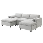 [VIDEO]86.5'' Chenille Modular Sectional Sofa with Storage Pockets, 5 Seat U Shaped Couch Set with Pillows,Free Combination,Modern Cloud Sofa with 2 Movable Ottoman for Living Room,Apartment,3 Colors - Grand Goldman Shop